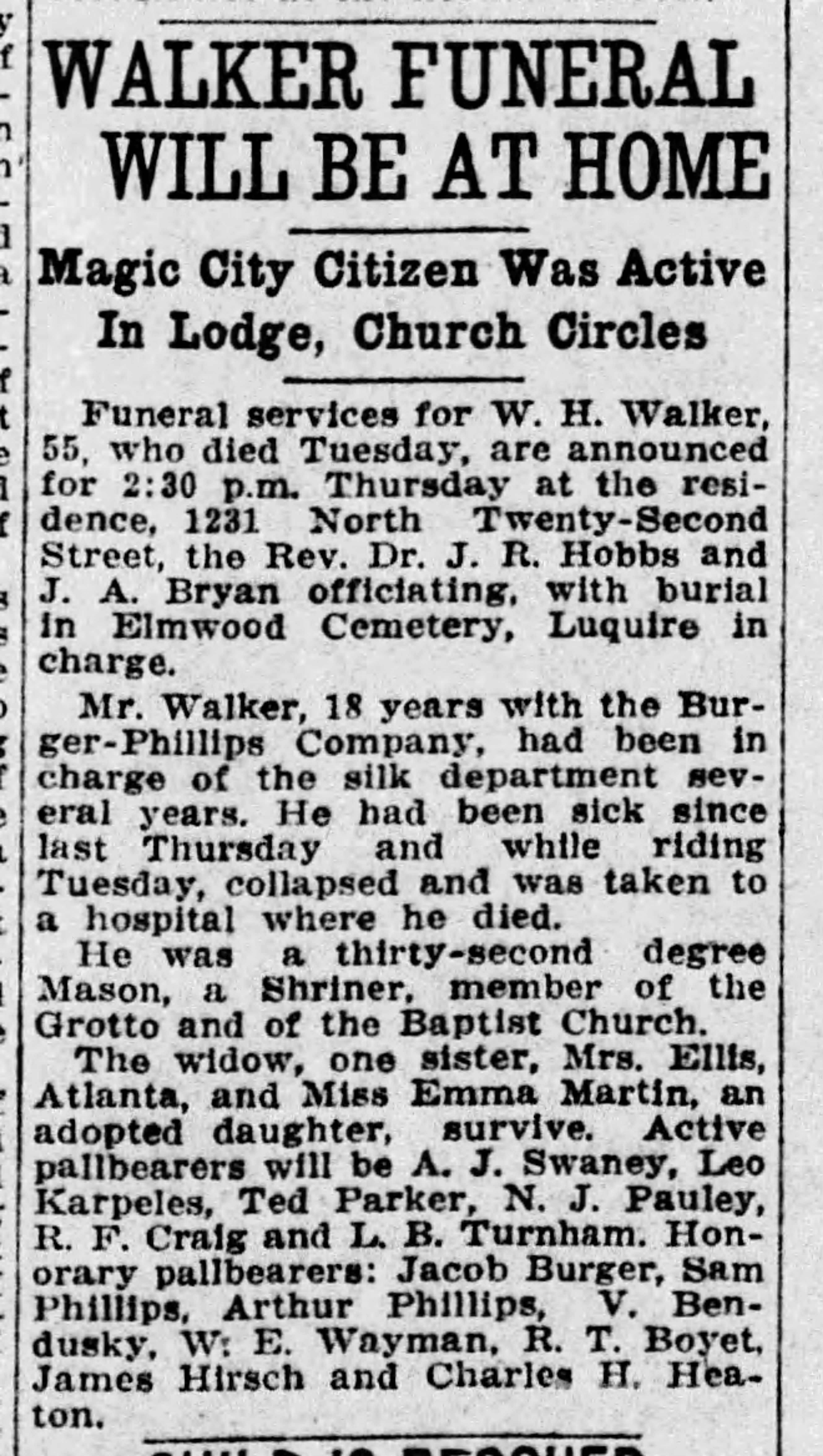 W.H. Walker obituary